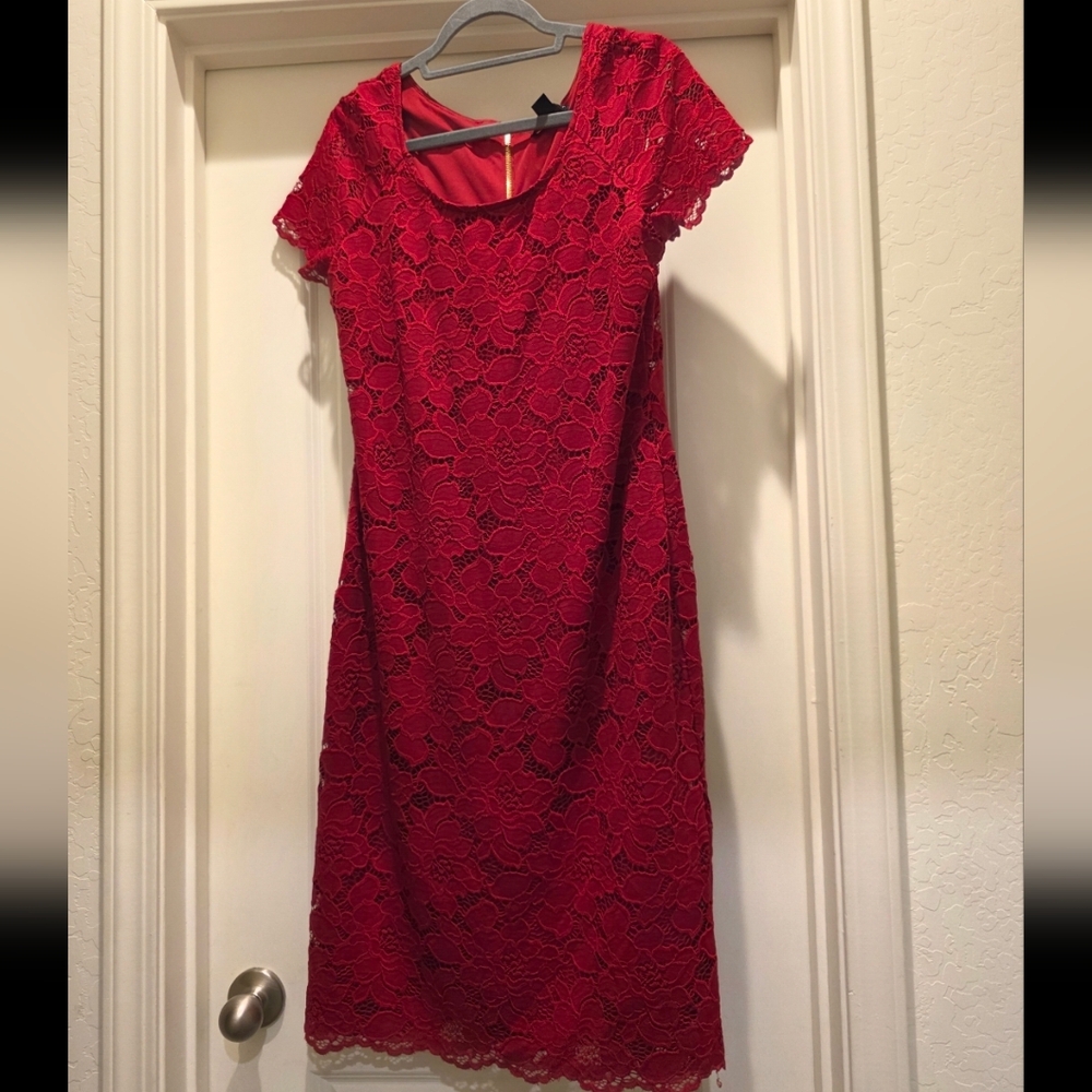 Perceptions Red Lace Midi Dress